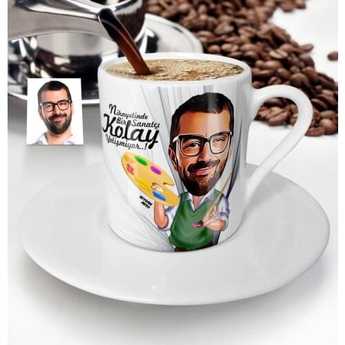 Personalized Mr Painter Cartoon Turkish coffee Cup-1