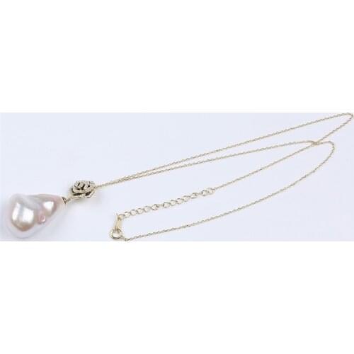 Simple Design Gold 14k Chain Jewelry Real Fresh Water Pearl Baroque Shape Pendant Necklace