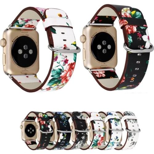Retro Leather Watch Band for Apple Watch 38mm 42mm Series 1/2/3 Flower Strap Floral Prints Wrist Watch Bracelet Drop Shipping