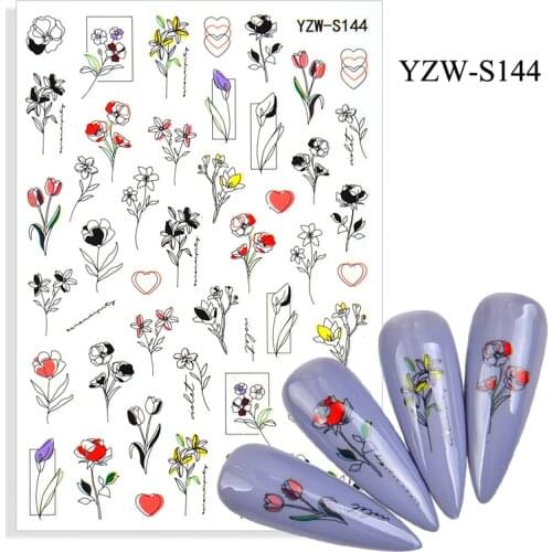 3D Stickers for Nails Spring Summer Self-adhesive Sticker Flowers Bouquet Line Love Nail Art Decorations Nail Foil Accessories