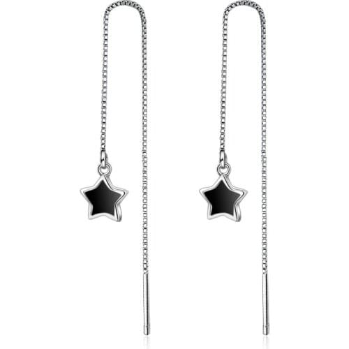 925 Sterling Silver Tassel Black Star Charm Drop Earring For Women Fashion Wedding Jewelry eh1259