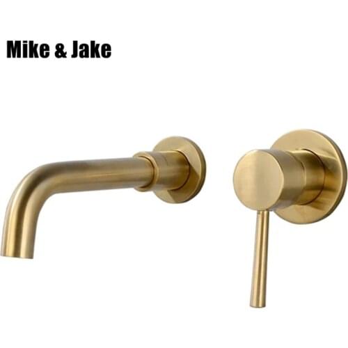 Brush gold wall mounted basin faucet bathroom basin mixer wall gold brushed basin faucet sink Mixer Tap bathroom faucet MJ099