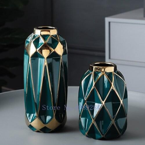 Creativity Ceramic Vase Golden Geometry Abstract Origami Flower Arrangement Hydroponics Handicraft Ornaments Home Decoration