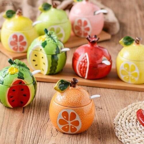 Creative Fruit Ceramic Seasoning Jar with Lid Kitchen Storage Supplies Table Decoration Kitchen Condiment Container Storage Jar