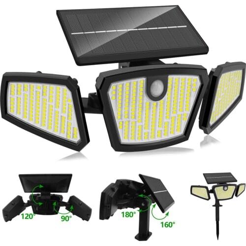 Outdoor Solar led Human Motion Sensor Light 350 LED With 3 Head Mode Waterproof Security Lighting for Garden Patio Path Yard
