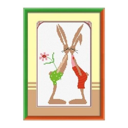Embroidery Package Topgrade Cross Stitch Kits Rabbit Love Each Other Free Shipping