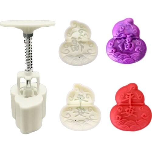 X7AB Mooncake Mold Mid-Autumn Festival Hand Pressure Gourd Shape Pattern Mooncake Mold DIY Decorations Mooncakes Press Moulds
