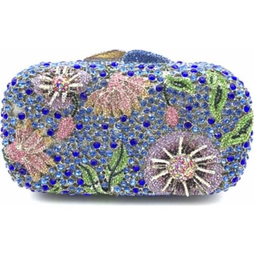 Blue Crystal Diamond Hollow Out Women bride Evening Bag Wedding Party Cocktail Shoulder Handbags Metal Clutches Purses for prom