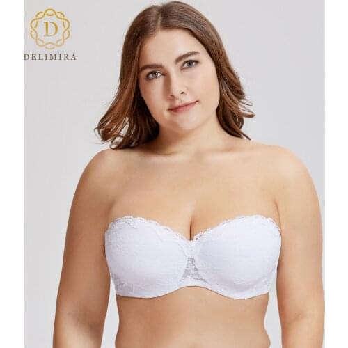 DELIMIRA Womens Underwire Padded Lace Convertible Bridal Multiway Strapless Bra Plus Size