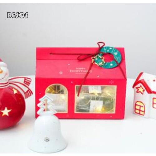 10pcs Wholesale Christmas Style House Gift Box Party Festival New Year Christmas Eve Candy Apple Decoration Packaging Gift Box