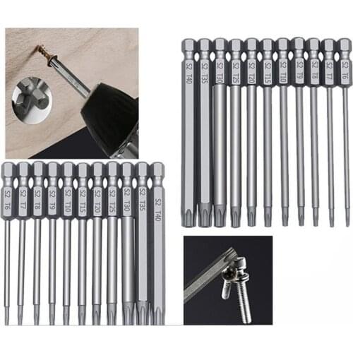 11/12pcs 50/75/100mm Security Bit Set Tamper Proof Screwdriver Drill Bit Screw Driver Bits Torx Flat Head 1/4" Hex Driver Bits