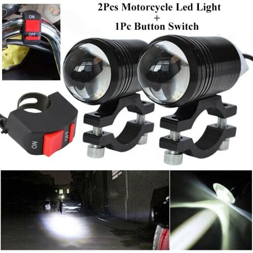 2pcs Bright Motorcycle Fog Lights LED Headlight Driving Spot Work Lamp + Switch Waterproof Universal DC 12V-80V Dropshipping CSV