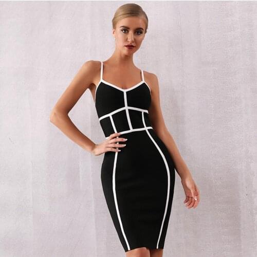 2019 New Celebrity Evening Party Bodycon Bandage Dress Women Black Spaghetti Strap V-Neck Sexy NightClub Dress Women Vestidos