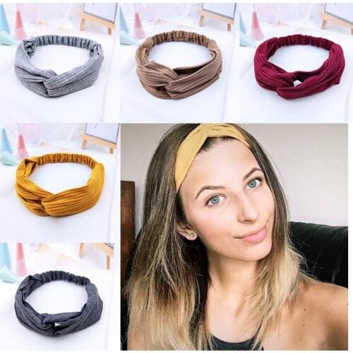 2020 Fashion Soild Color Headband Women Cross Head Band Elastic Twist Feamle Hairband Knot Turban Headwrap Hair Accessories