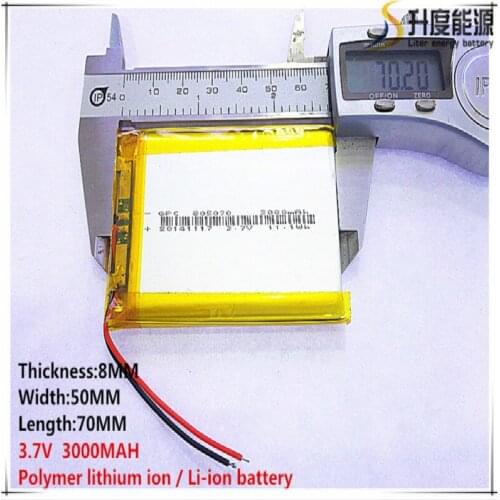 3.7V,3000mAH [805070] PLIB (polymer lithium ion / Li-ion battery ) for Smart watch,GPS,mp3,mp4,cell phone,speaker