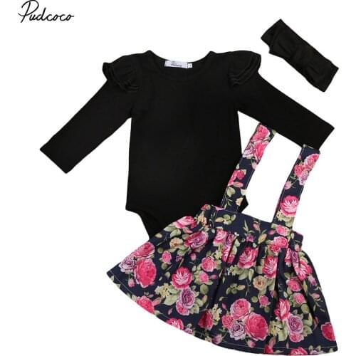 2017 New Brand Toddler Infant Newborn Kids Baby Girl Flower Dress Princess Ruffled Romper Headband 3Pcs Formal Party Dresses Set