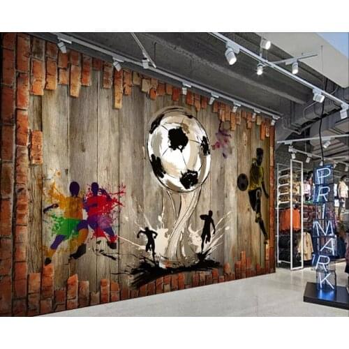 CJSIR Customized Large 3d Wallpaper 3D Stereo Nostalgic Brick Wall Football Cafe Background Wall Papier Peint Wallpaper Decor