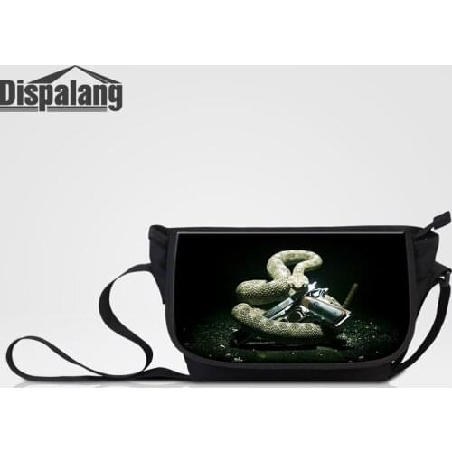 Dispalang Unique Snake With Gun Messenger Bags For Men Canvas School Satchels Crossbody Bag For Teenage Boys Male Casual Handbag