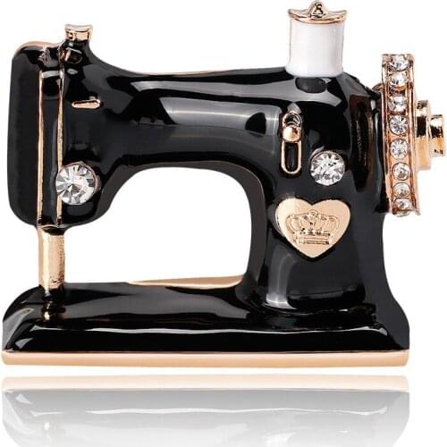 Elegance Sewing Machine Brooch Pin Black Enamel Brooches Jewelry Hijab Pin For Collar Suit Scarf Decoration Accessories AL228