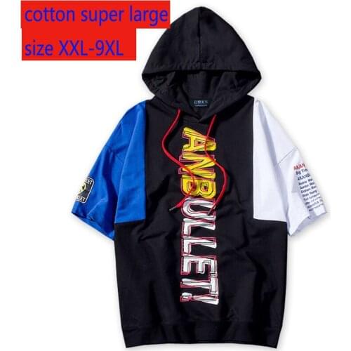 New Arrival Fashion Suepr Large Hooded Thin Short Sleeve Casual Turn-down Collar Print Knitted T Shirt Men Plus Size 2XL-8XL 9XL