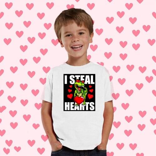Dinosaur Steal Hearts Valentines Day Funny Boys Girls Kids T-Shirt I Steal Hearts Funny Dinosaur Unisex Gift T-Shirt KIDS SHIRT