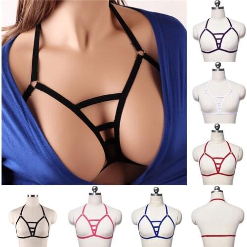 Gothic Erotic Lingerie Body Tight Drawstring Black Puff Bra Beauty Breast Sexy Bra Adjustable Harness Shoulder Strap Carnival Fe