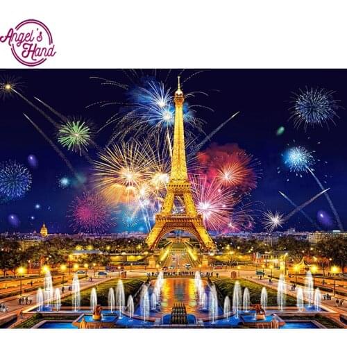 Full drill 5D DIY diamond embroidery Night Eiffel scenic Tower square diamond painting Cross Stitch Rhinestone mosaic decoratio