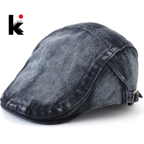 Fashion Beret Cap Men Outdoor Casual Peaked Cap Washed Denim Beret Women Streetwear Unisex British Style Vintage Boina Ajustable