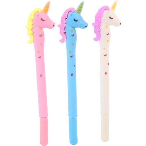 2pc Cartoon Printing Unicorn Gel Pen Kawaii Learning Stationery Creative Writing Black Signature Marker Office School Supplies