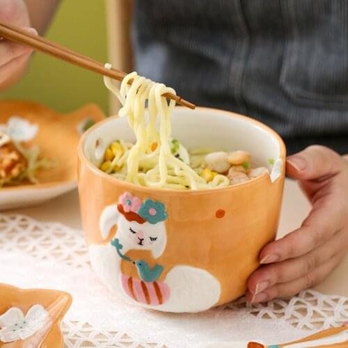 Creative Hand-painted Ceramic Tableware Set Baking Plate Cutlery Rice Soup Bowls Noodle Fruit Ramen Bowl Crockery Dinnerware