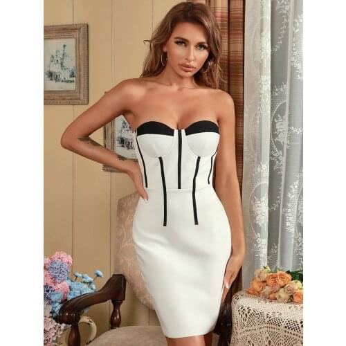 Summer Womens White Sexy Strapless Backless Night Party Rayon Bandage Dress Evening Club Outfits