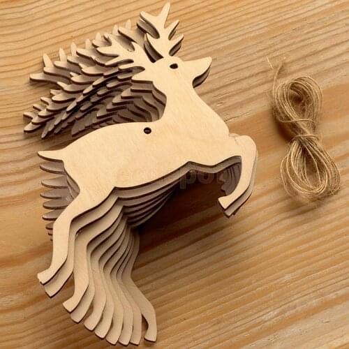 MagiDeal 10 PCS Blank Deer Christmas Tree Pendents Ornaments Hanging Wooden Tags with Jute Twines Decorations for Christmas Tree