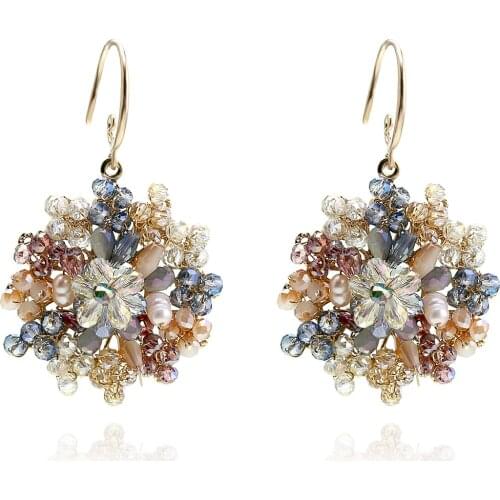 Trendy Crystal Stud Earrings for Women and Girls New Arrived Handmade Beaded Statement Earrings Party Prom Jewelry 3315