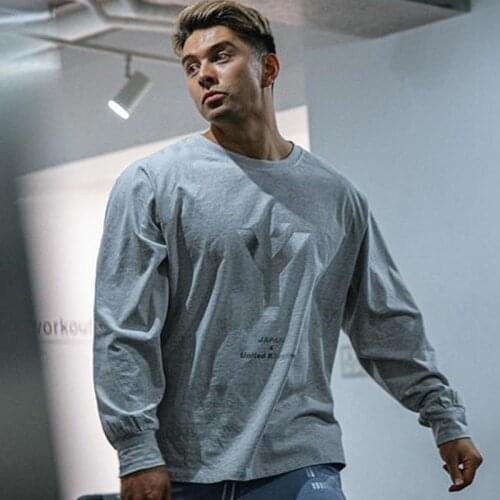 Men Loose t shirt cotton Fitness bodybuilding Long sleeve Sports top Fashion casual Tee autumn New jogging Brand Clothing