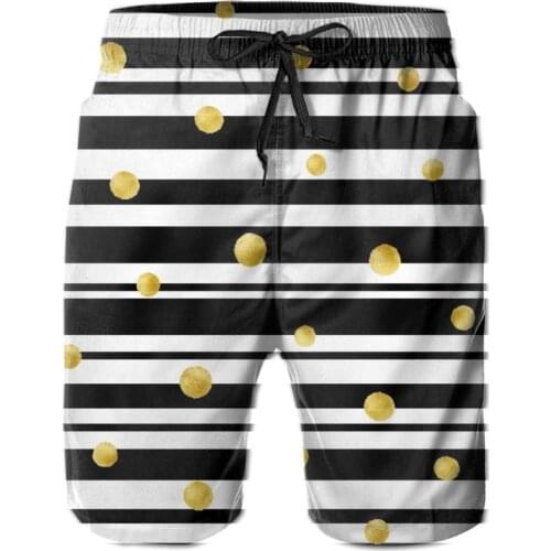 Mens Beach Short Swim Shorts Gold Polka Dot Back White Stripe Pattern Surfing Maillot De Bain Sport Mens Board Shorts Swimwear