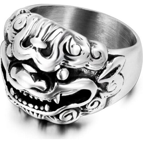 God Beast Lion Titanium Steel Ring for Man Good Luck Mens Jewelry Accessories Ring Sa851