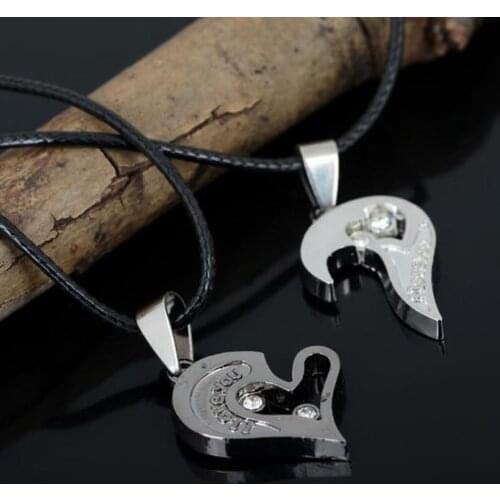 New 2pcs/set Splice Best Friends Forever Couple Necklace Broken Heart Shape Pendant Necklace For Couples Fashion Paired #WS