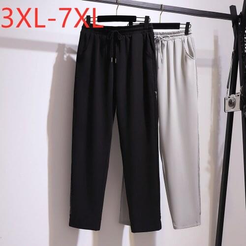 New 2021 summer plus size sports pants for women large loose casual cotton black gray pocket belt long trousers 4XL 5XL 6XL 7XL