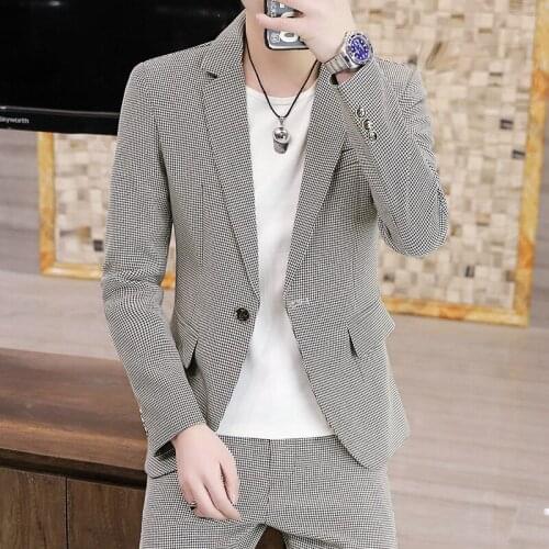 2022 Autumn New Mens Fine Plaid Suit Youth Slim Fit Trendy Handsome Suit