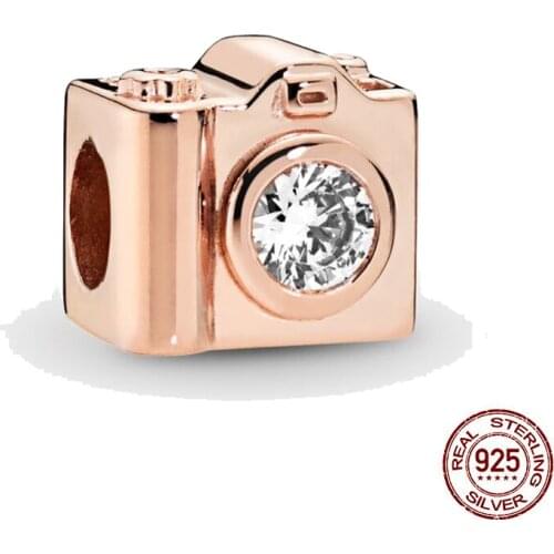 New 925 Sterling Silver Bead Rose Gold Vintage Camera Charm ​DIY fine beads Fit Original Pandora Charms Bracelet Jewelry