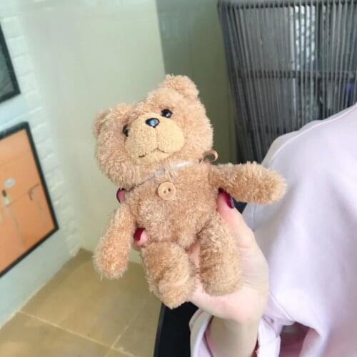 New Winter Cute Plush Button Bear for Apple Airpods Case1 2 Teddy Bear Bags for Cartoon Headphones Case Box Brown Charms