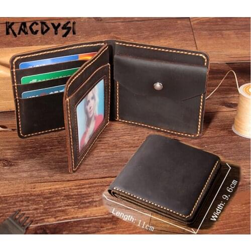 Original Crazy Horse Genuine Leather Vintage Mens Purse Cash Wallet Short Stylish Male Wallet Coin Bag Money Pocket Card Holder
