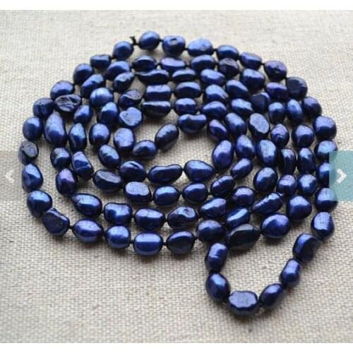 Unique Pearls jewellery Store Navy Pearl Necklace 50inches Long Baroque Freshwater Pearl Necklace Charming Women Jewelry