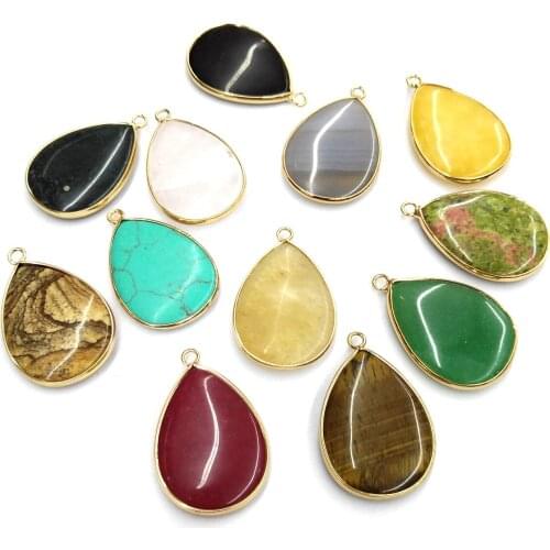 Natural Stone Agates Rose Quartzs Pendants Water drop shape Pendant for Jewelry Making Diy necklace accessories Size 22x34 mm