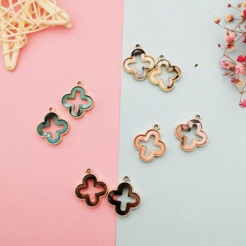 10pcs Acrylic Lucky Grass Charms Pendants Four-leaved Clover Alloy Pendants Fit DIY Earrings Bracelet Jewelry Accessory FX401