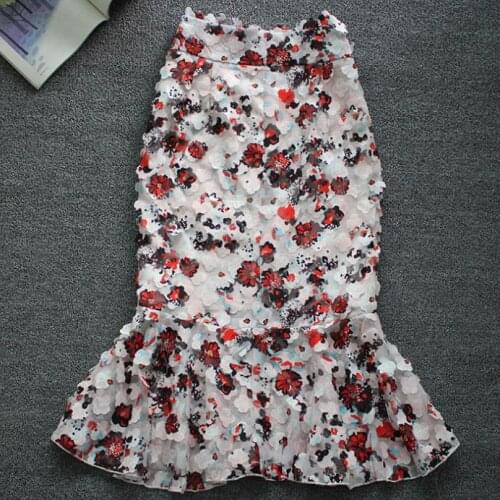 Plus size 2X ! summer fashion new chiffon floral printed fishtail skirt high waist women office lady trumpet skirt