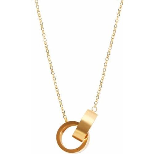 RIR Stainless Steel Double Circle Charm Necklaces Creative Classic Ladies Jewellery Necklace Give Her Gifts