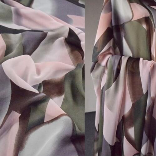 Gray powder army green color matching smudge printing chiffon yarn fabric 100% polyester sewing fabric for dress