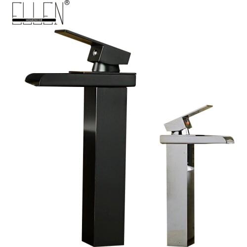 Vidric Bathroom Basin Faucet Soild Brass oil-rubbed Bronze Washbasin Faucet Tall Black Square Waterfall Tap Deck Mounted Mixer