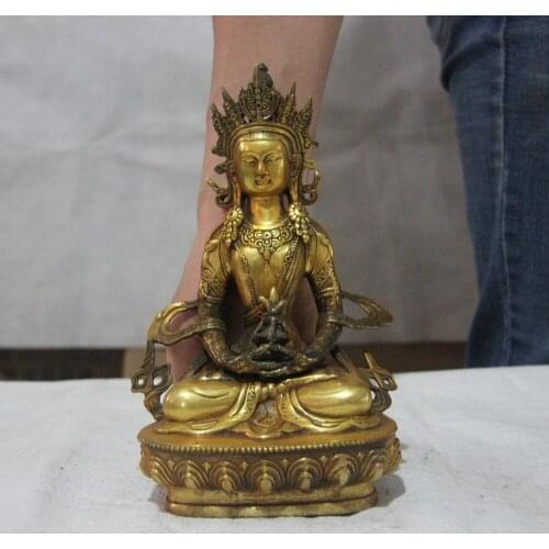 Tibetan Buddhism Bronze copper Seat Amitayus longevity God Goddess Buddha Statue
